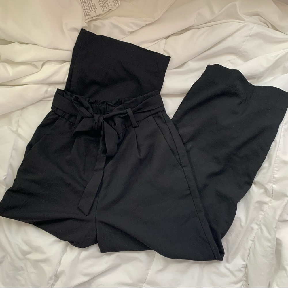 Paper bag wide leg trousers